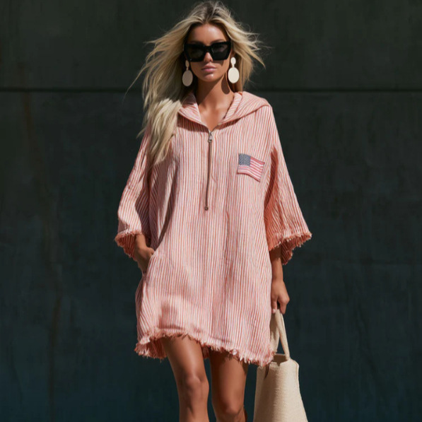 Vintage American Flag Embroidered Hooded Mini Dress