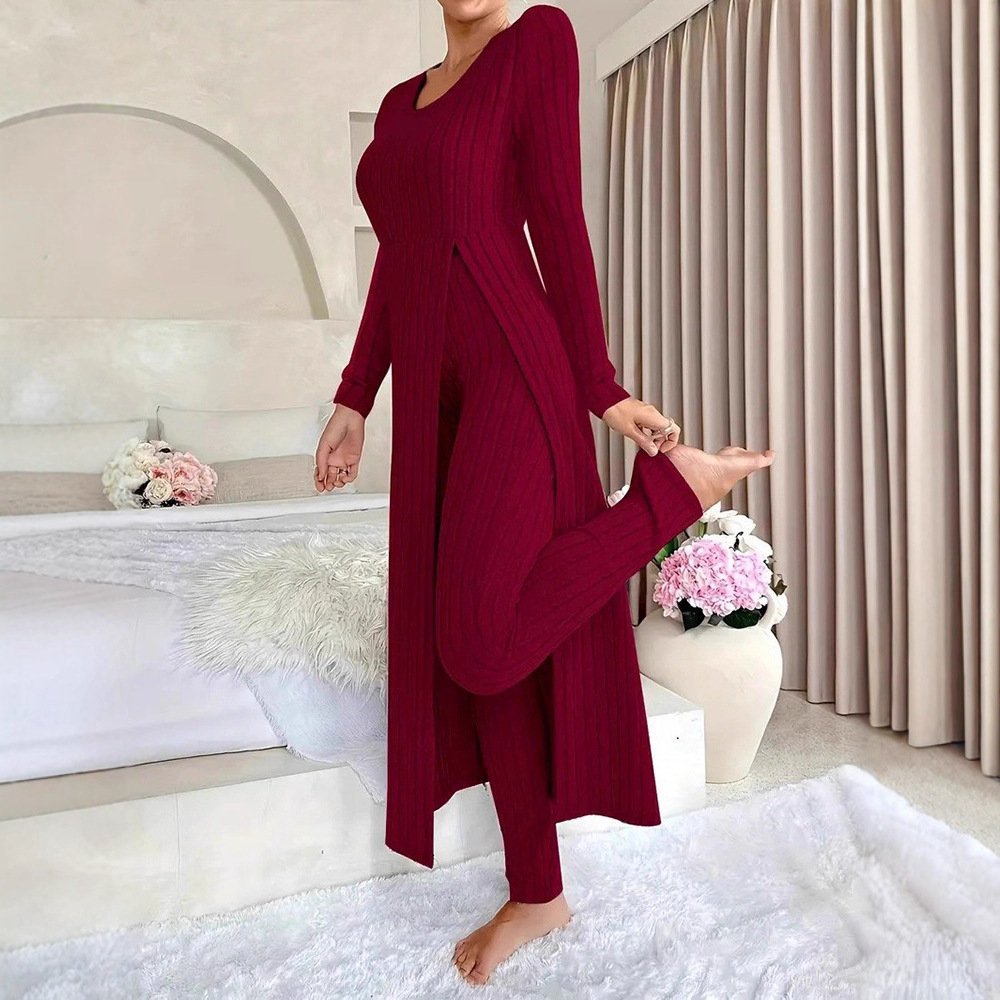Women's Two-Piece Long Split Top and Pants Set