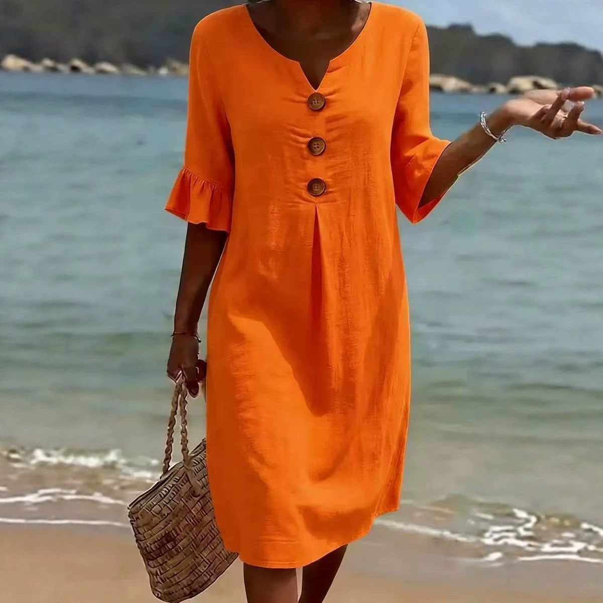 Women's V-Neck Ruffle Sleeve Dress Top