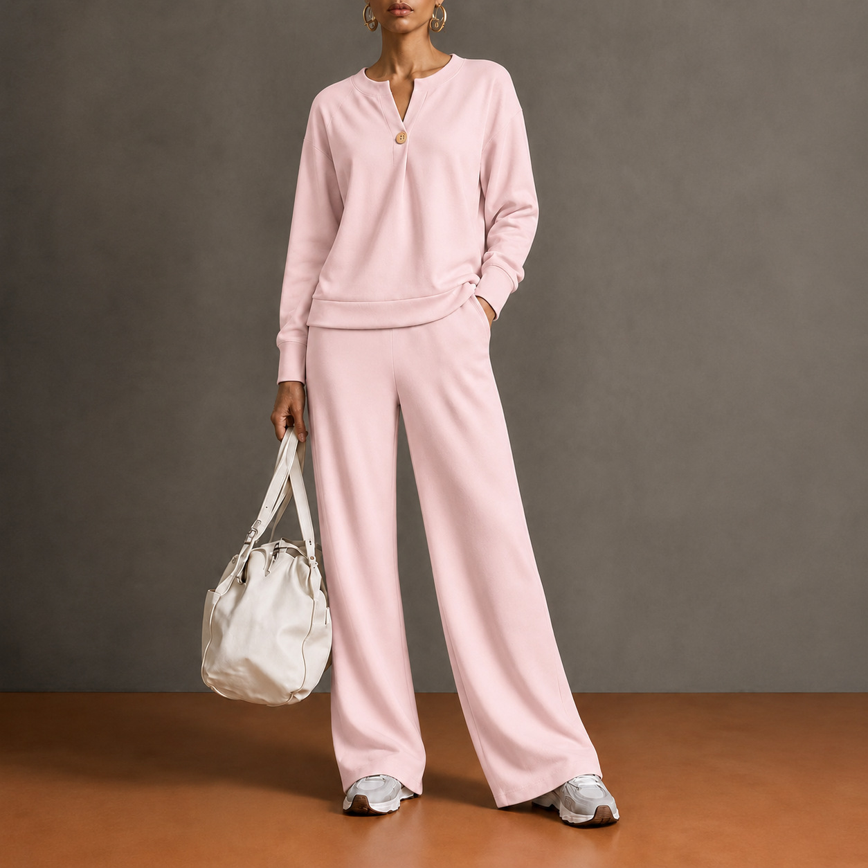 Women's Two-Piece Sweatshirt & Drawstring Wide-Leg Pants Set