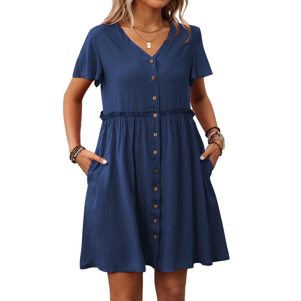 Women's Boho V-Neck Ruffle Short Sleeve Dress