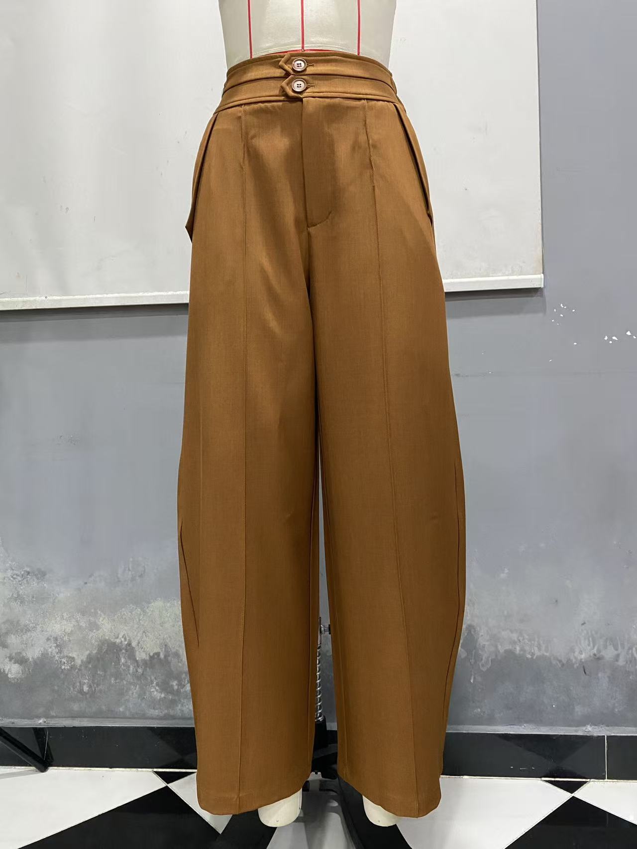 Women's High-Waist Curved Banana Pants Loose Straight-Leg
