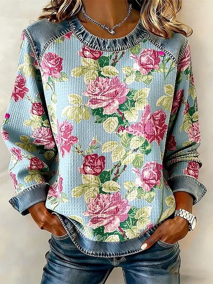 Women's Floral Botanical Print Crewneck Sweatshirt