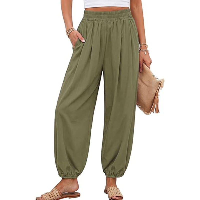 High-Waist Lantern Pants with Cuffed Ankles, Loose Comfortable Women's Trousers