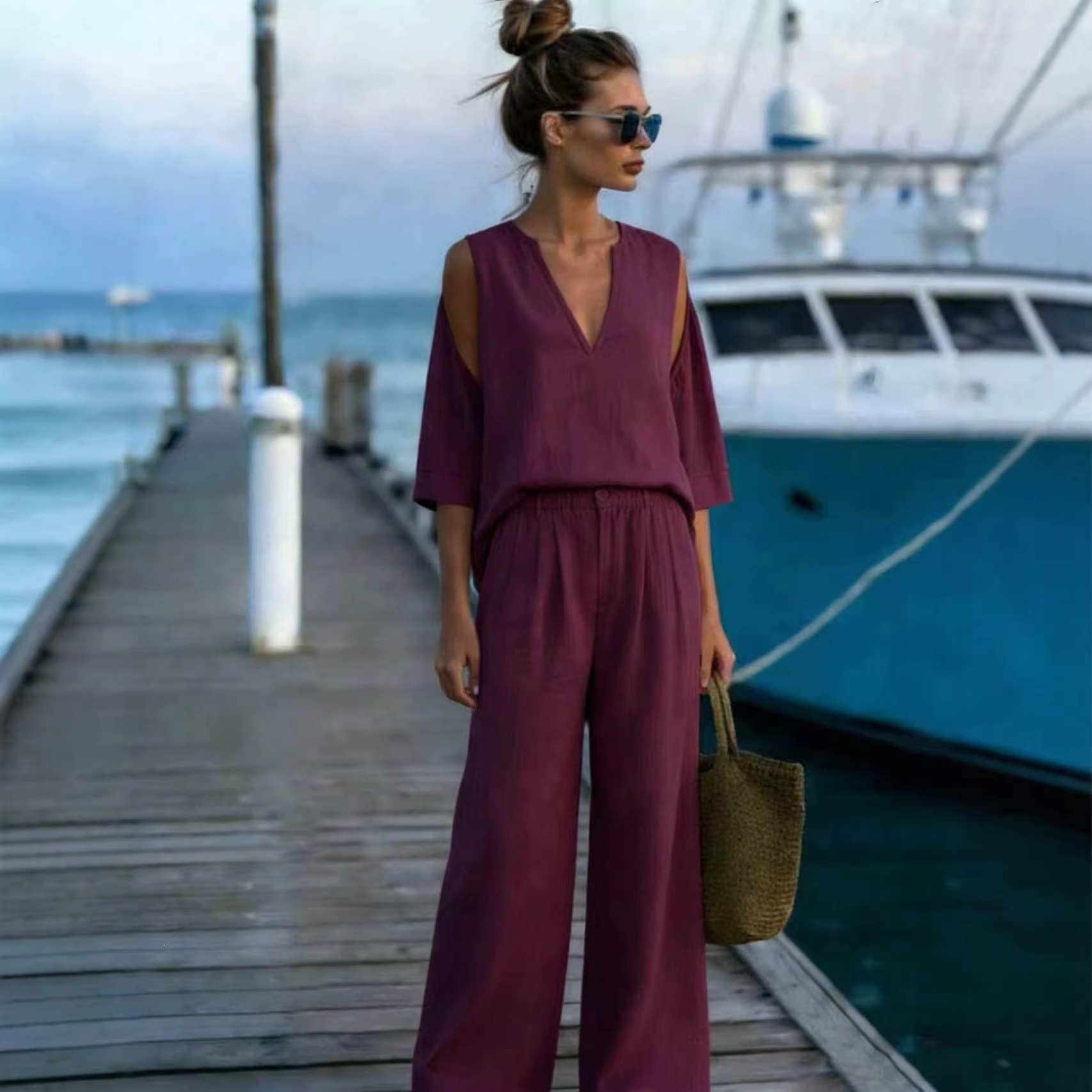 Women's Off-Shoulder Top and Pants Two-Piece Set