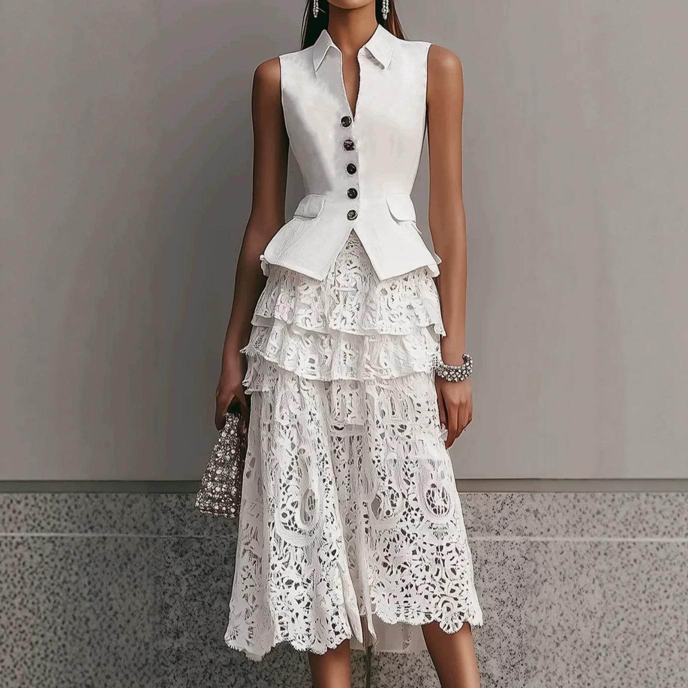 Slim-Fit Vest and Wide-Leg Pants Linen Set