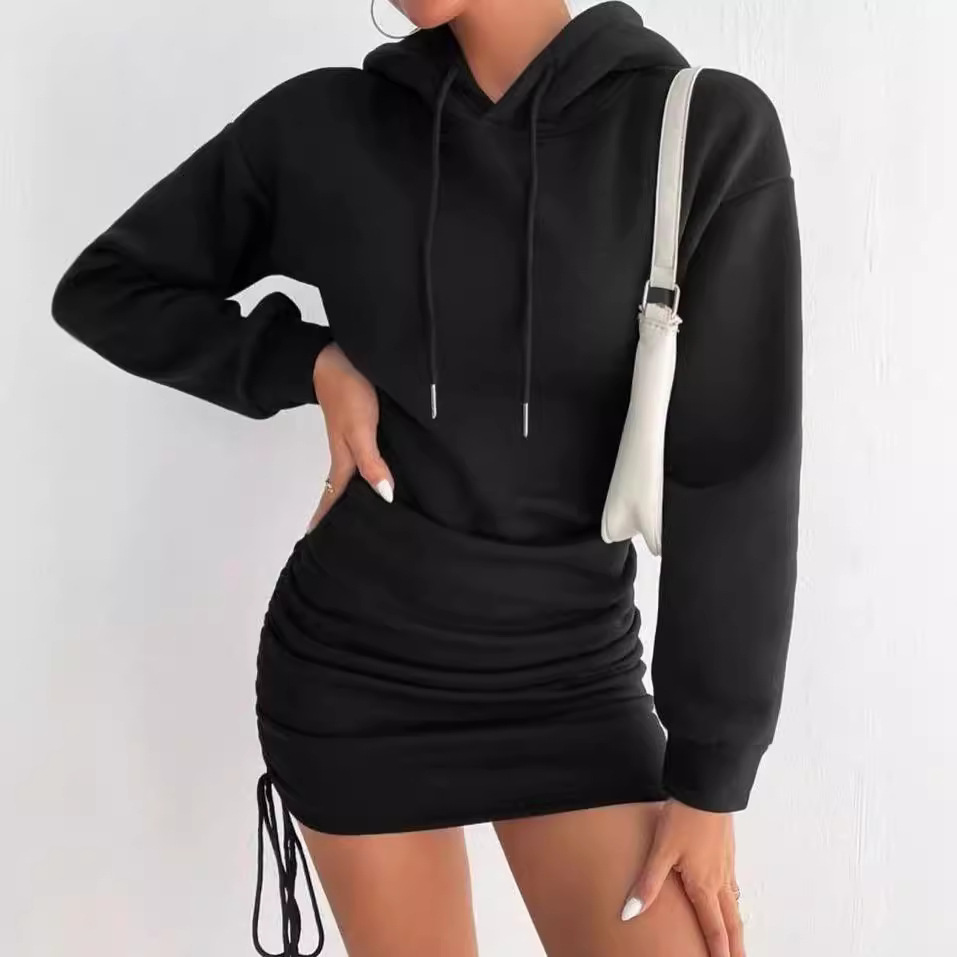 Drawstring Hooded Bodycon Long Sleeve Sweatshirt Dress