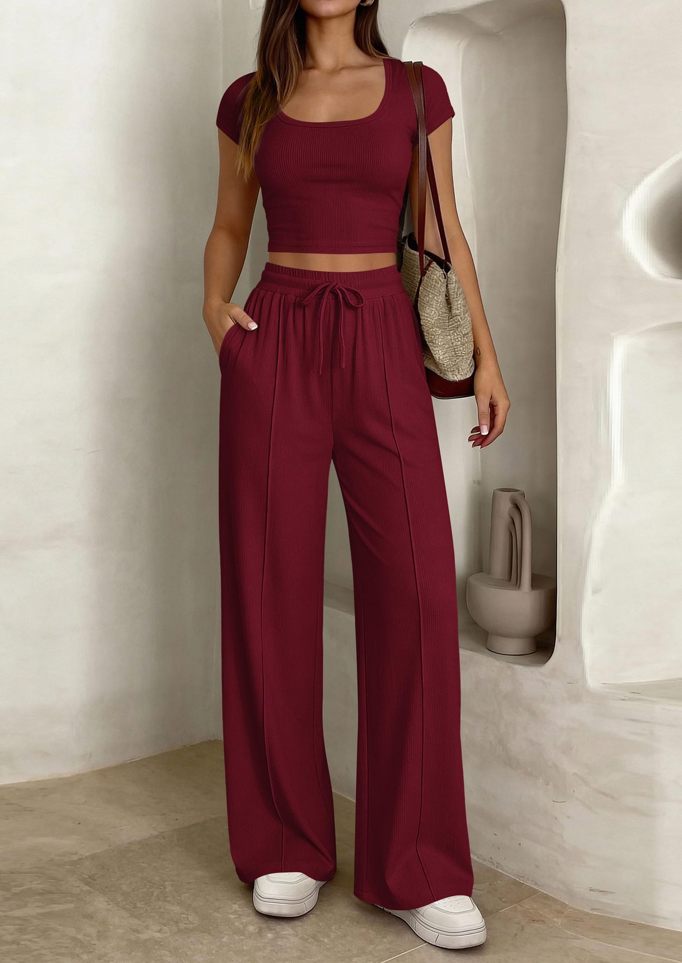 Women's Slim Fit Two-Piece T-Shirt and Pants Set Casual Commuter Outfit