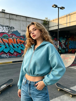 Women's Solid Color Hooded Zip-Up Fleece Jacket