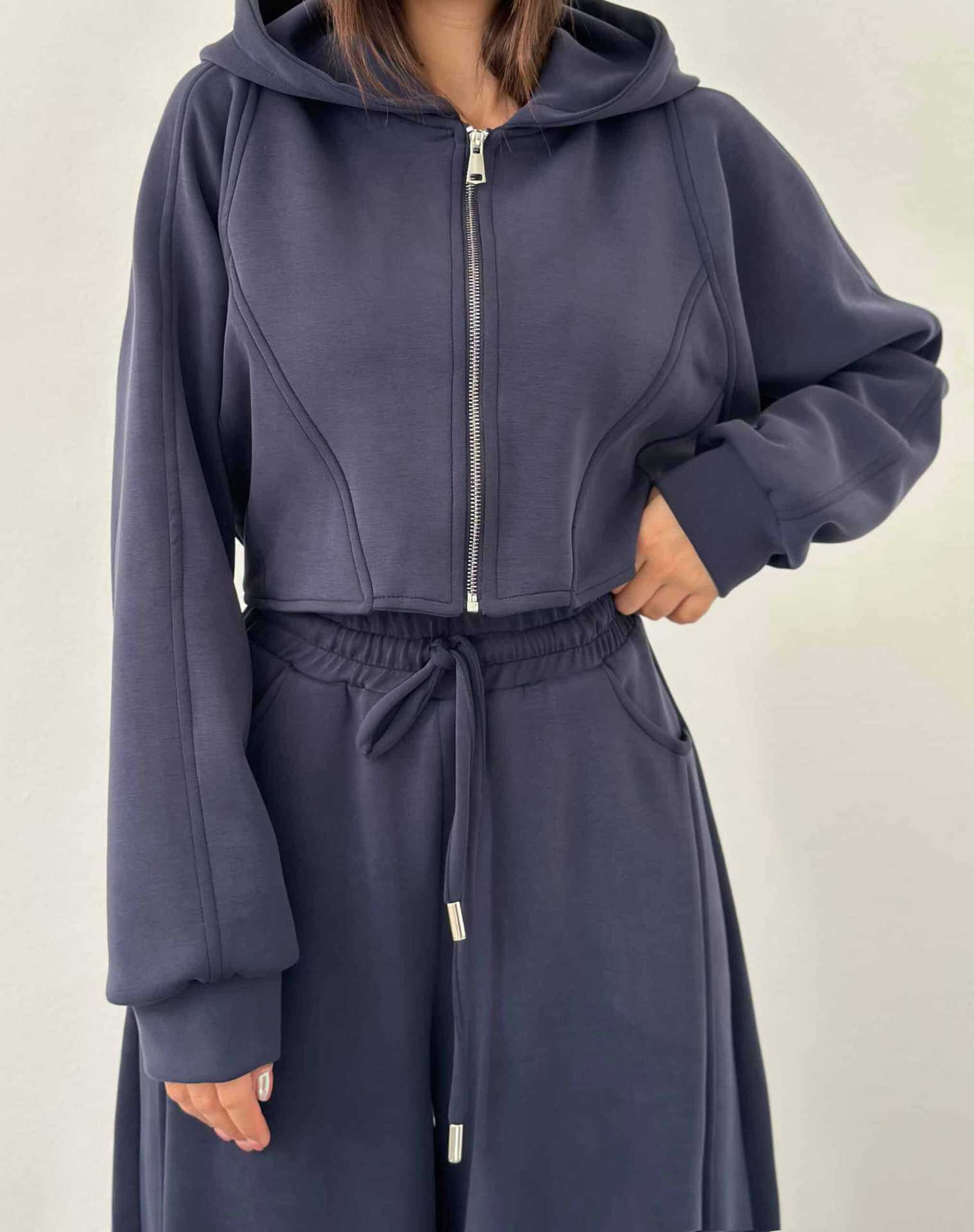 Women's Zip Hooded Track Jacket and Drawstring Pants Two-Piece Set