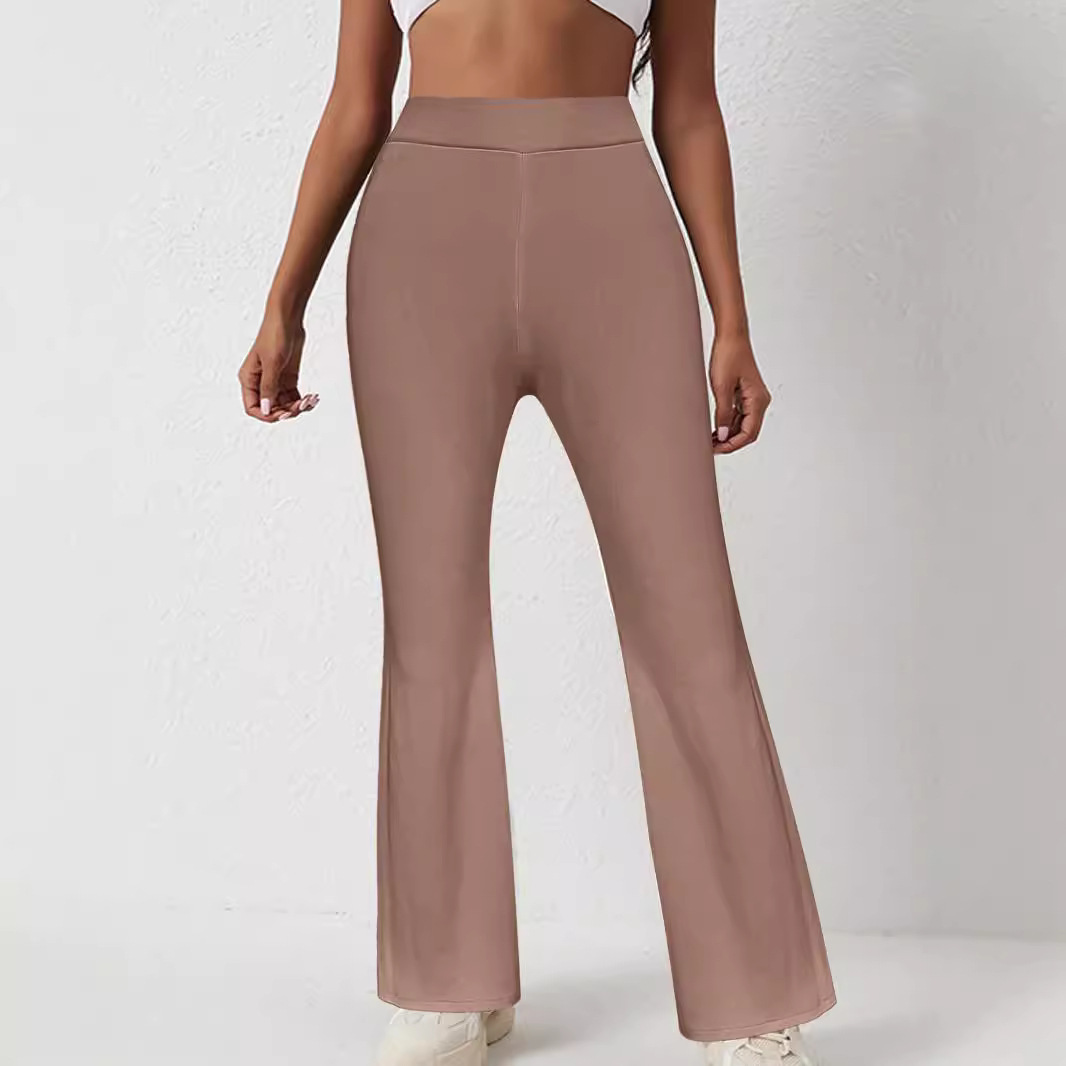 Women's Ribbed High-Waist Flare Leggings Slim Fit Solid Color