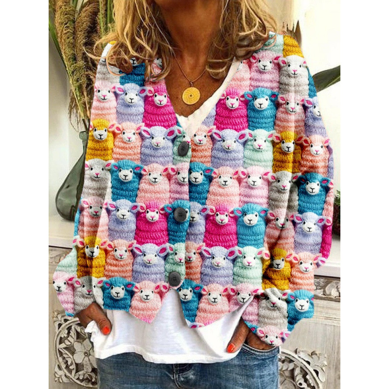 Christmas Abstract Print Casual Cloak Cardigan