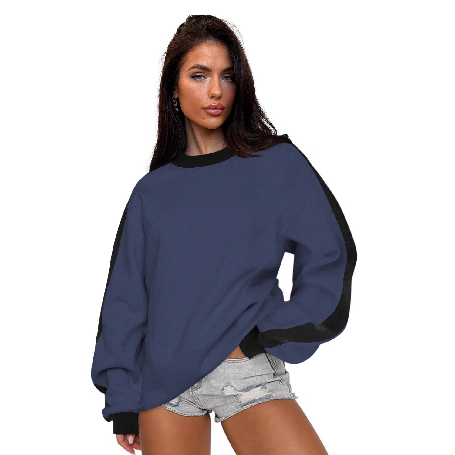 Women's Color-Block Crewneck Pullover Long-Sleeve Sweatshirt