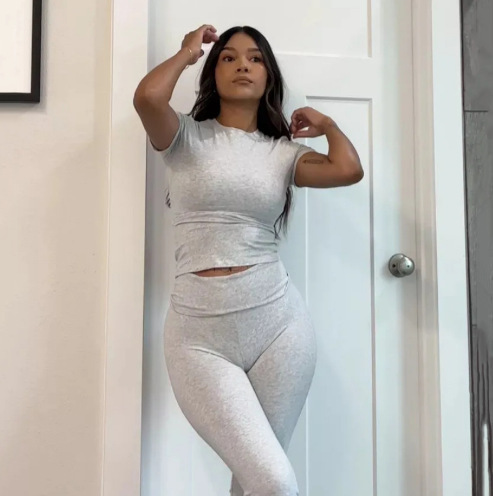 Women's Solid Color Slim Fit Low Waist Flare Pants Two-Piece Set