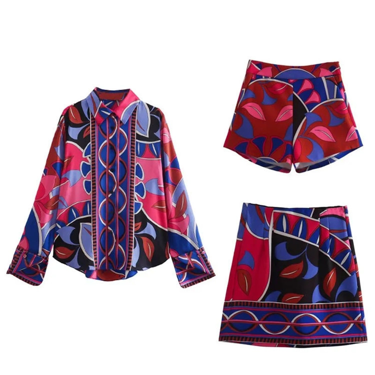 Women's Floral Print Loose Shirt and Skirt or Shorts Set