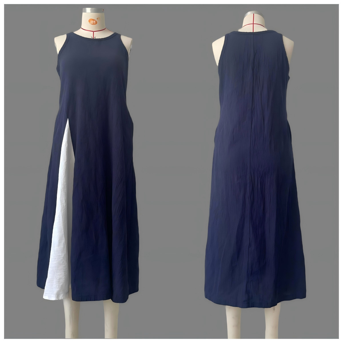 Women's Sleeveless Off-Shoulder Colorblock Maxi Dress with Pockets