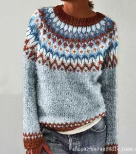 Women's Color-Block Crewneck Pullover Knit Sweater