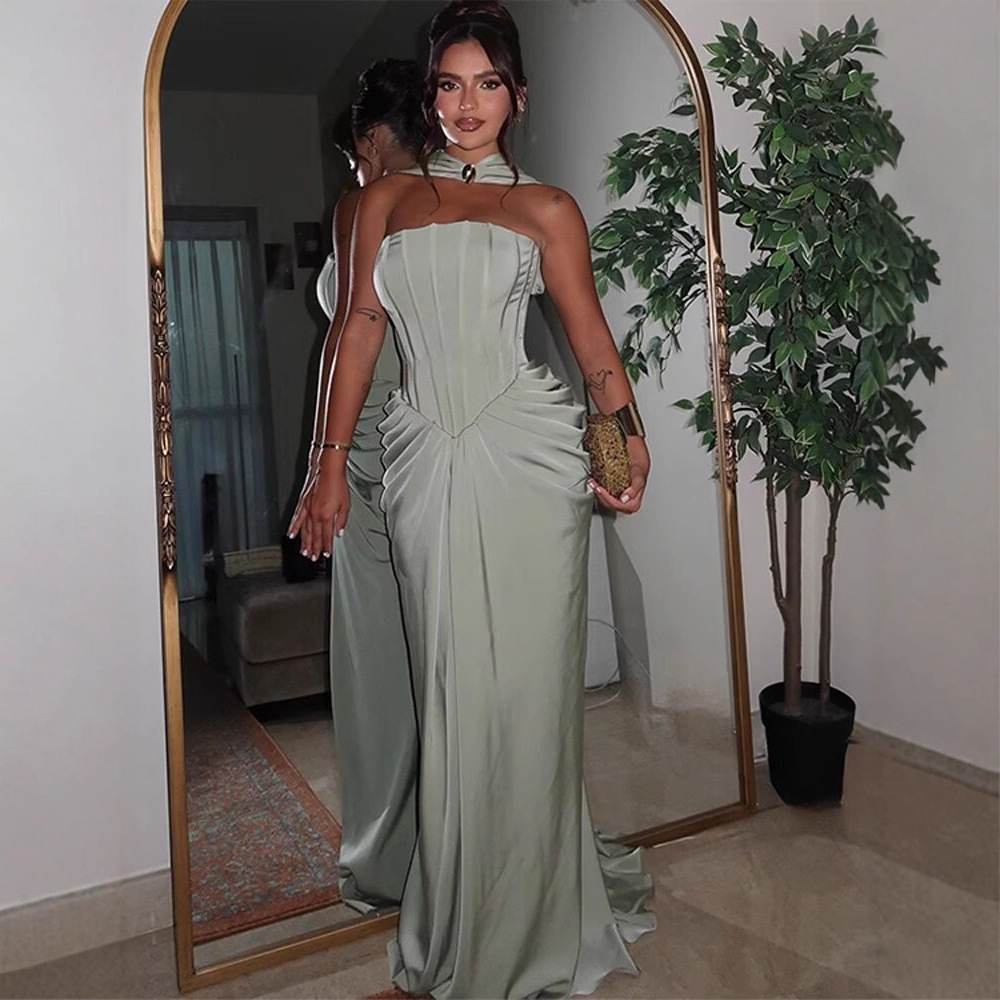 Women's Solid Color Halter Neck Long Dress