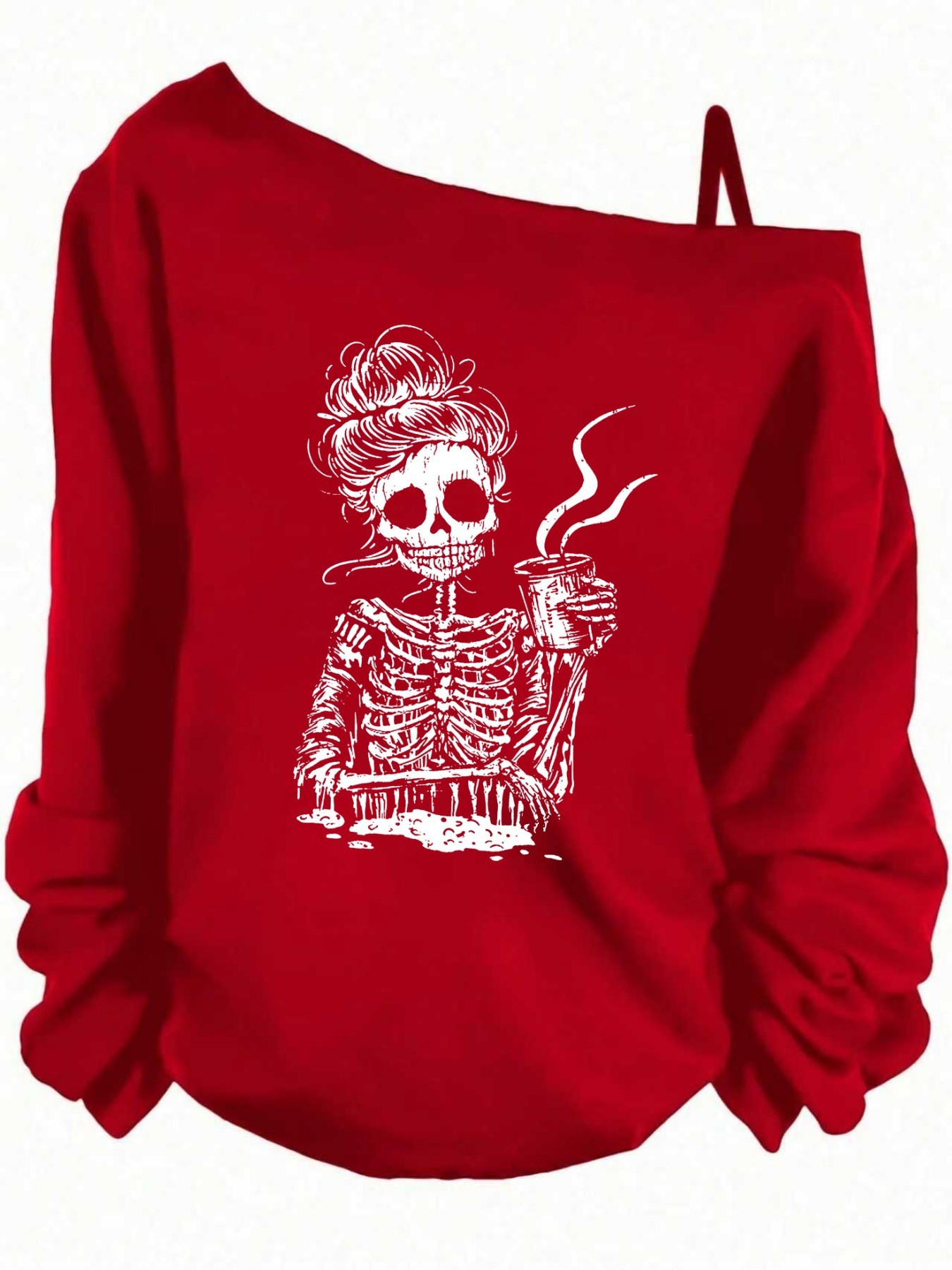 Women's One-Shoulder Long-Sleeve Loose Vintage Sweatshirt with Graphic Print