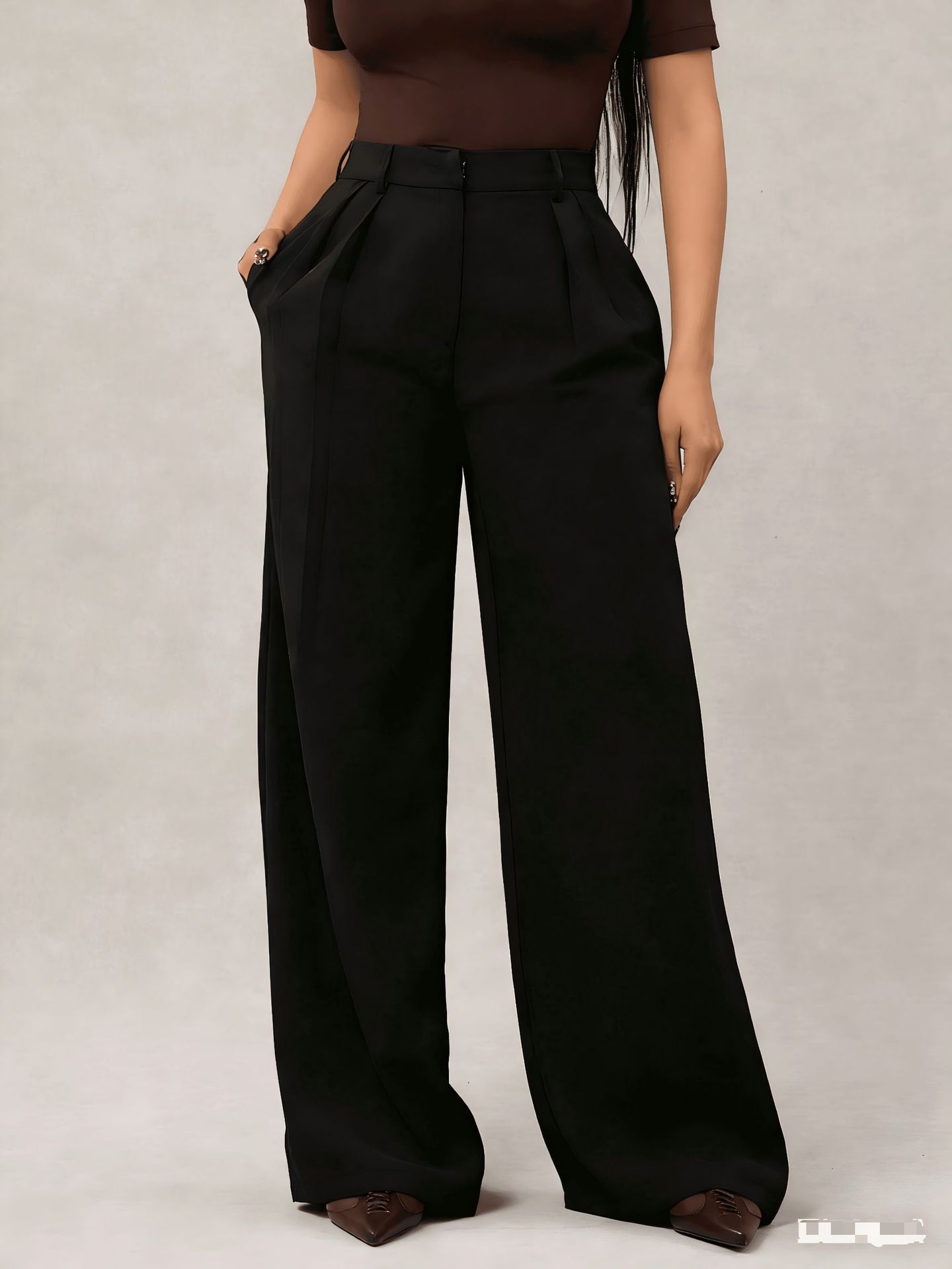 Pleated High-Waist Wide-Leg Casual Pants