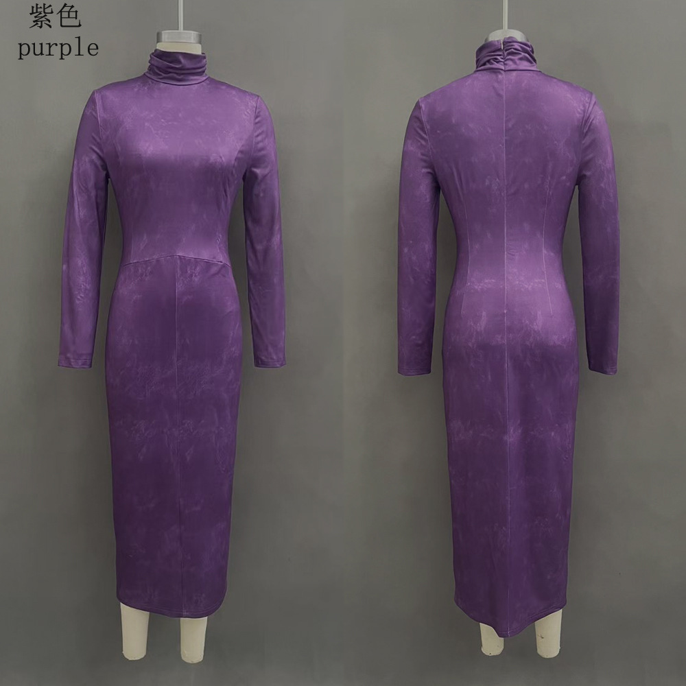 Women's Slim Fit Long Sleeve Bodycon Midi Dress Half Turtleneck