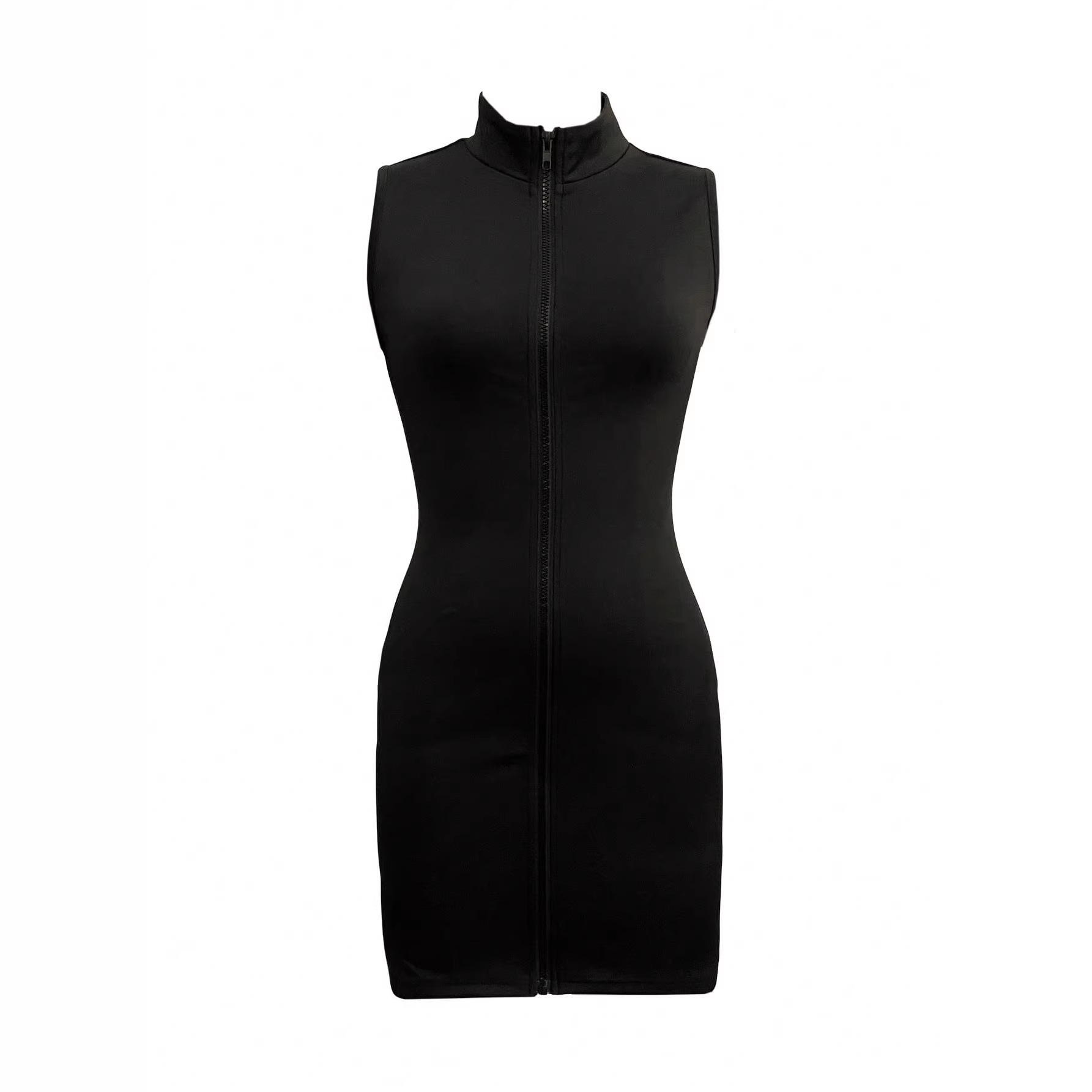 Sexy Deep V Zip-Up Sleeveless Bodycon Mini Dress
