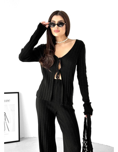 Women's Long Sleeve Tie-Front Cardigan and Pants Set