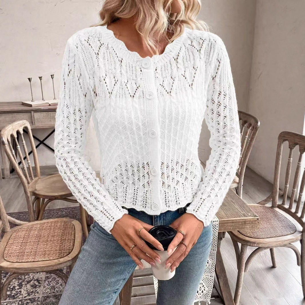 Women's Lightweight Floral Lace Cardigan Long Sleeve Knit Top