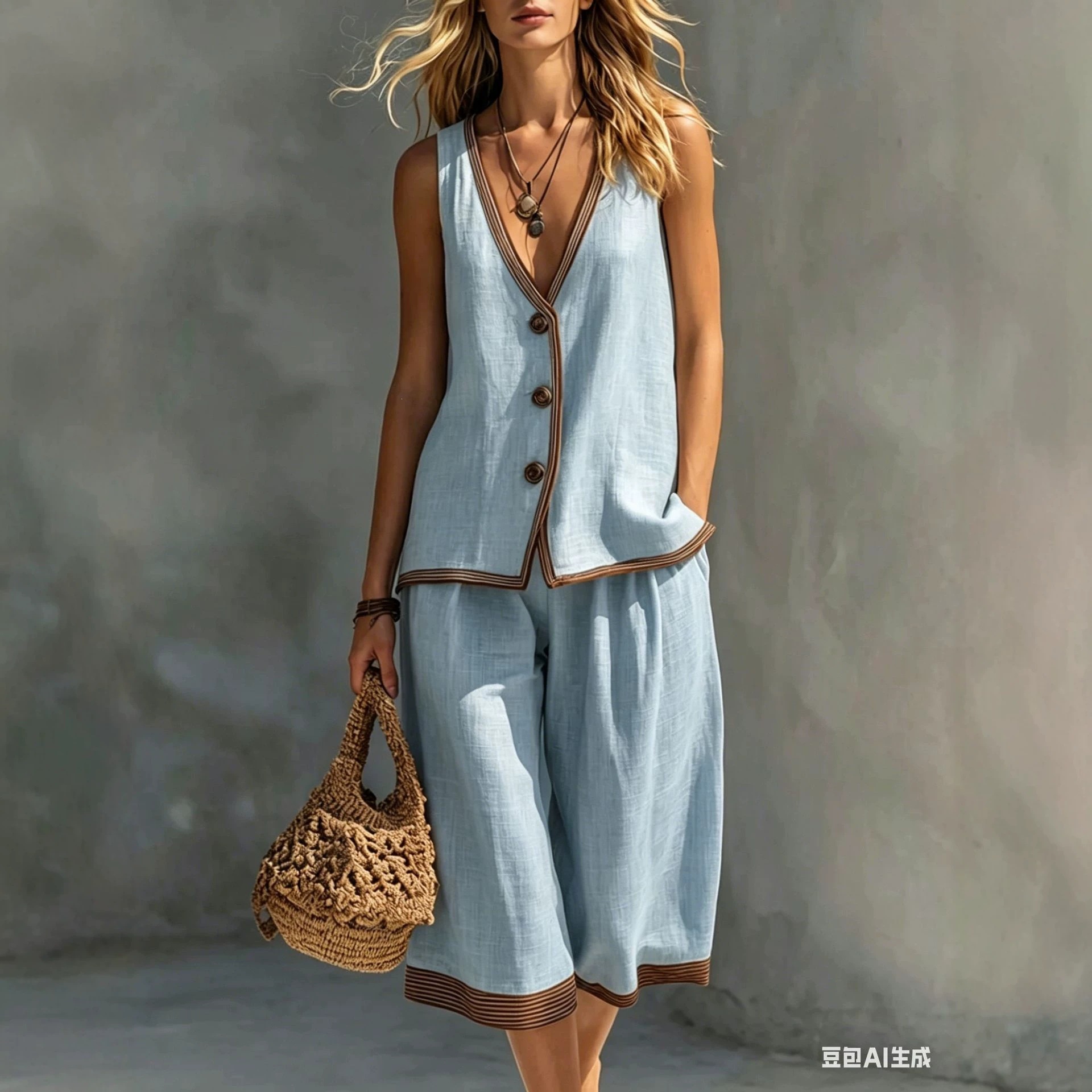 Women's Summer Casual Solid Button Vest Cardigan & Shorts Set