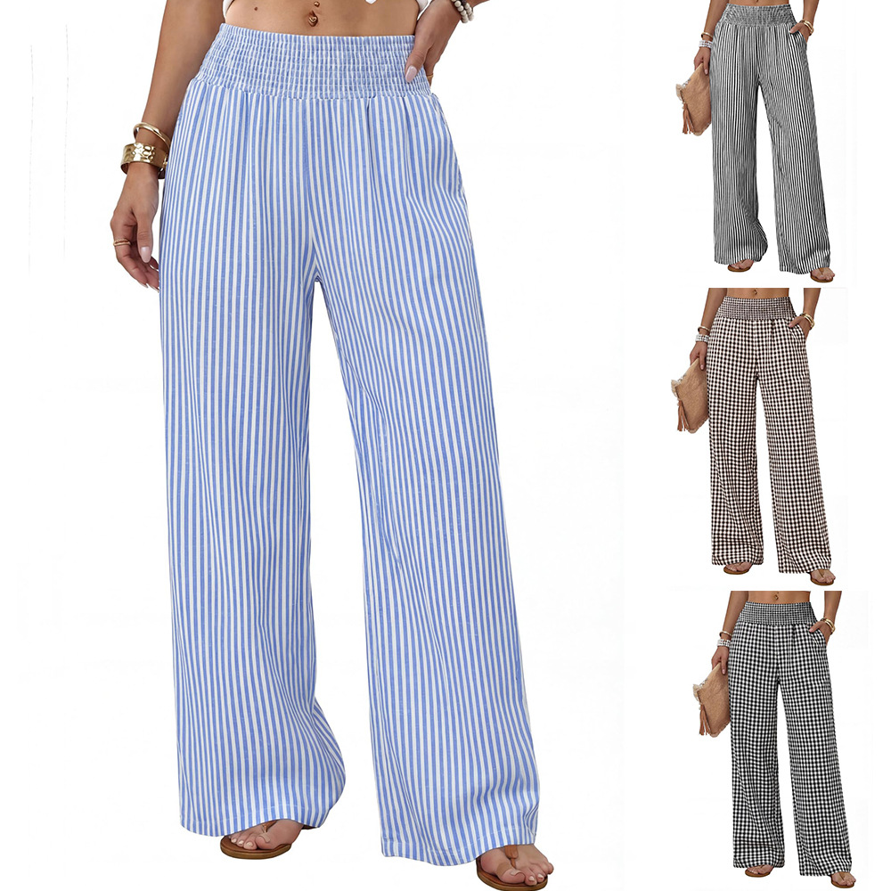 High-Waisted Striped Wide-Leg Pants with Pockets
