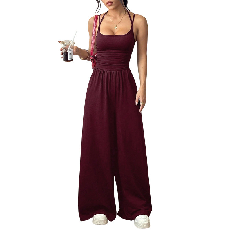 Women's Sleeveless Cami Jumpsuit Wide-Leg Loose Fit Backless