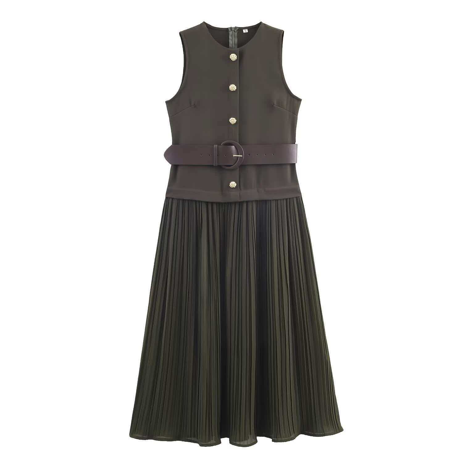 Women's Summer Sleeveless Belted Midi Dress