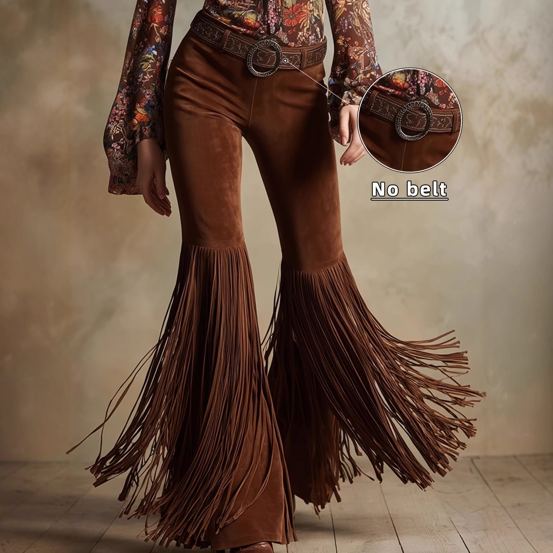 Women's Retro Western Fringe Faux Suede Flare Pants