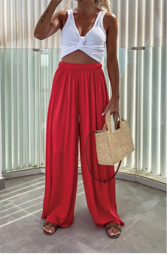 Women's Wide-Leg Pants with Pockets, Casual Loose Fit, Commuter Style