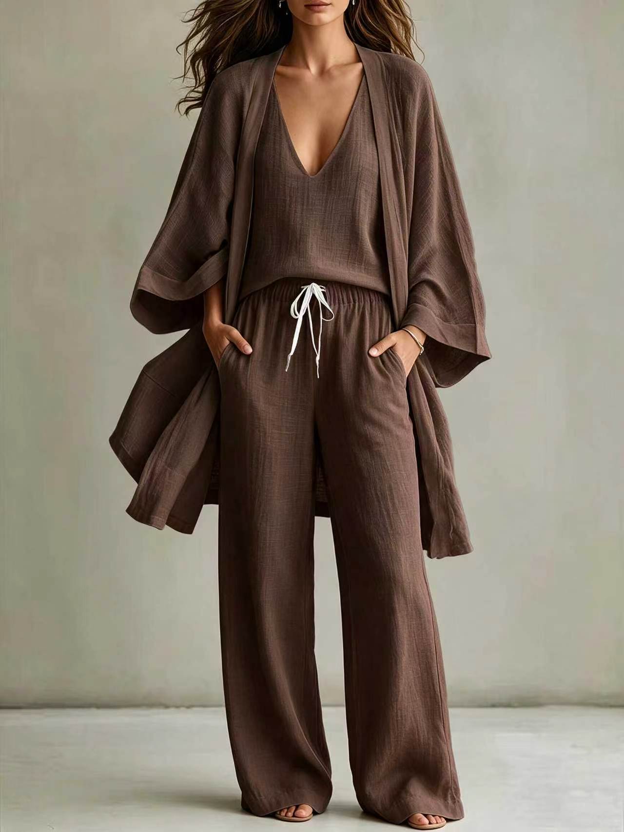 Women's 3-Piece Open-Front Cardigan, Sleeveless Tank & Pants Set