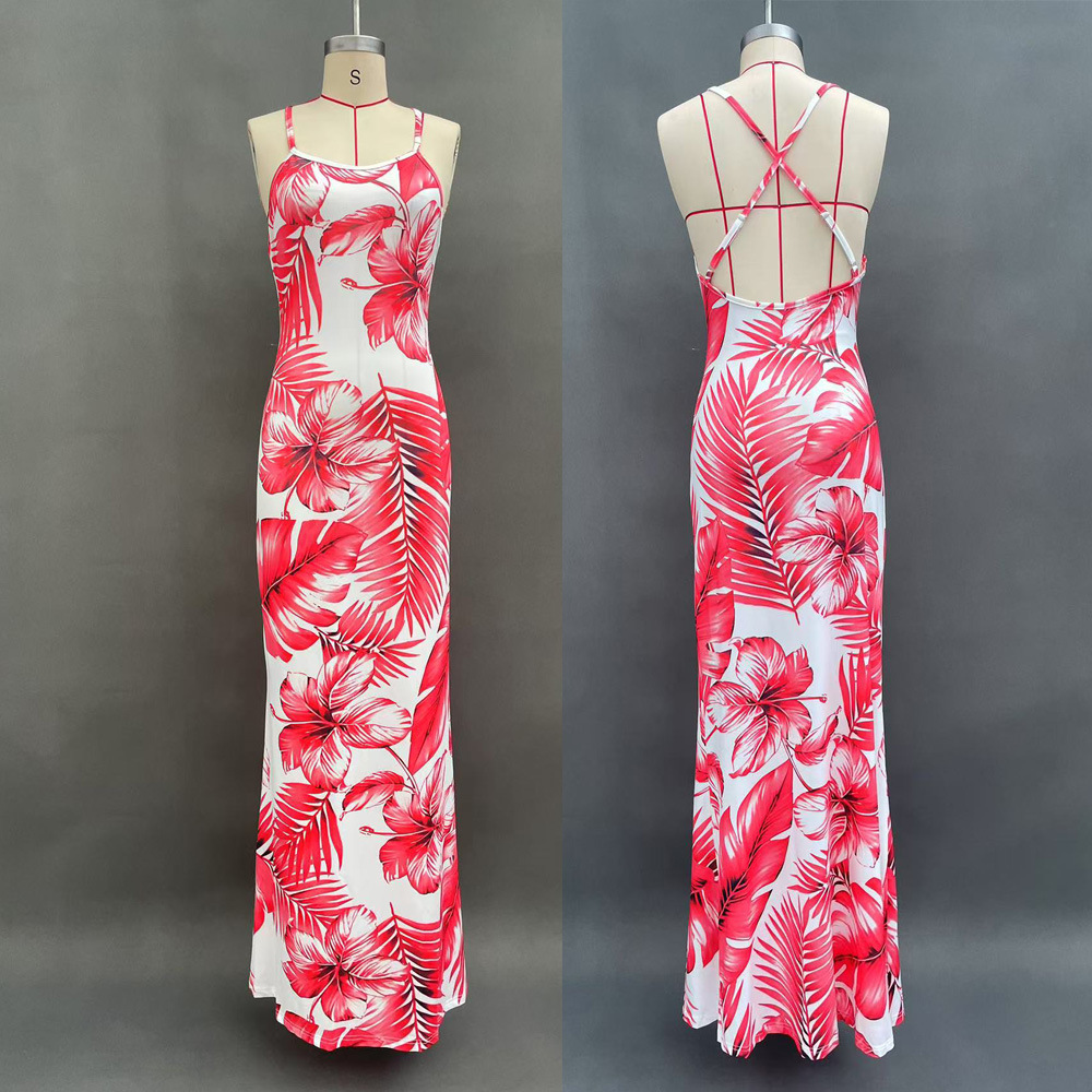 Women's Printed Spaghetti Strap Bodycon Midi Dress