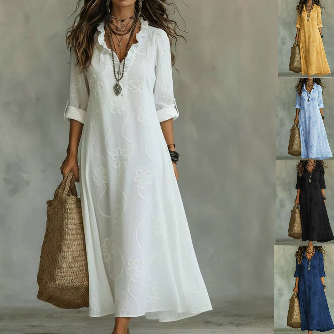 3D Digital Print Long Sleeve Plus Size A-Line Dress