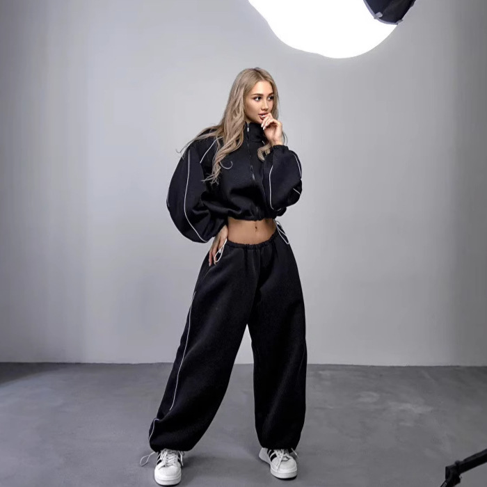 Striped Hoodie & Drawstring Jogger Two-Piece Set