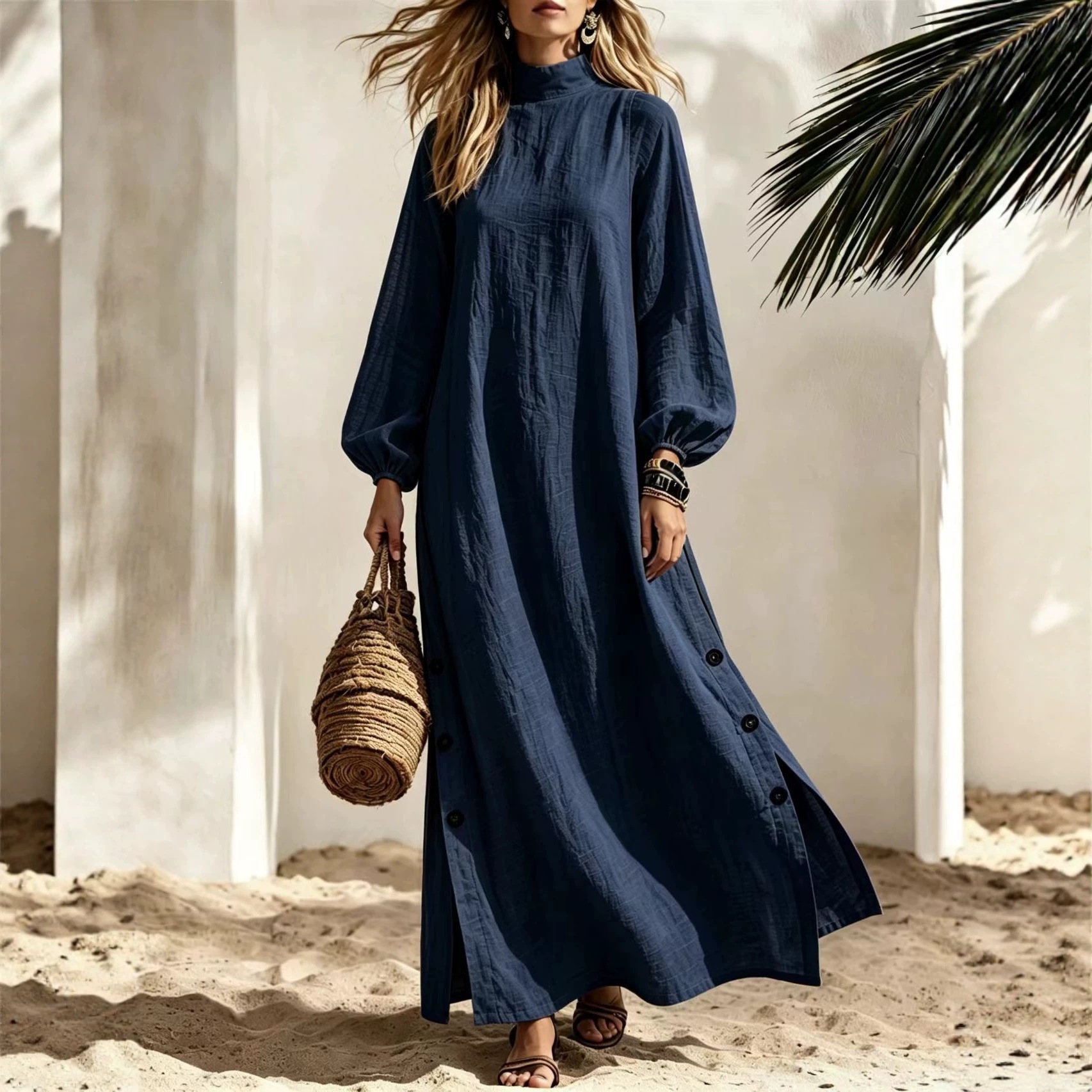 Women's Half-Turtleneck Long-Sleeve Loose Casual Dress