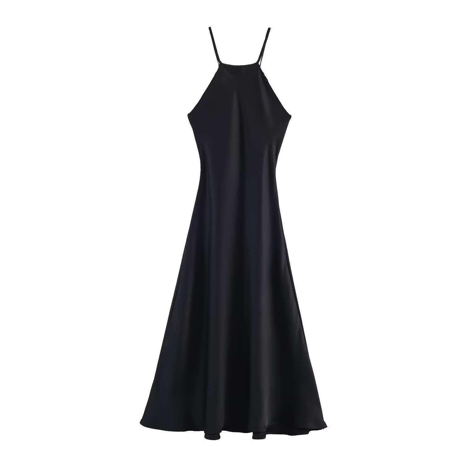 Women's Satin-Feel Halter Neck Bodycon Midi Dress