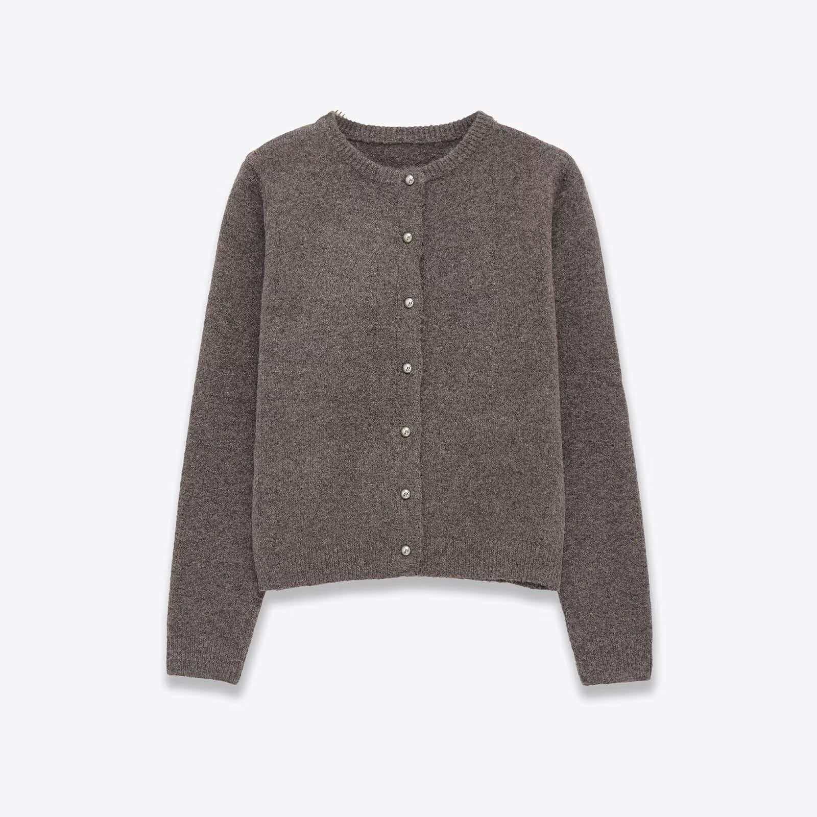 Women's Retro Dark Gray Crewneck Knit Cardigan