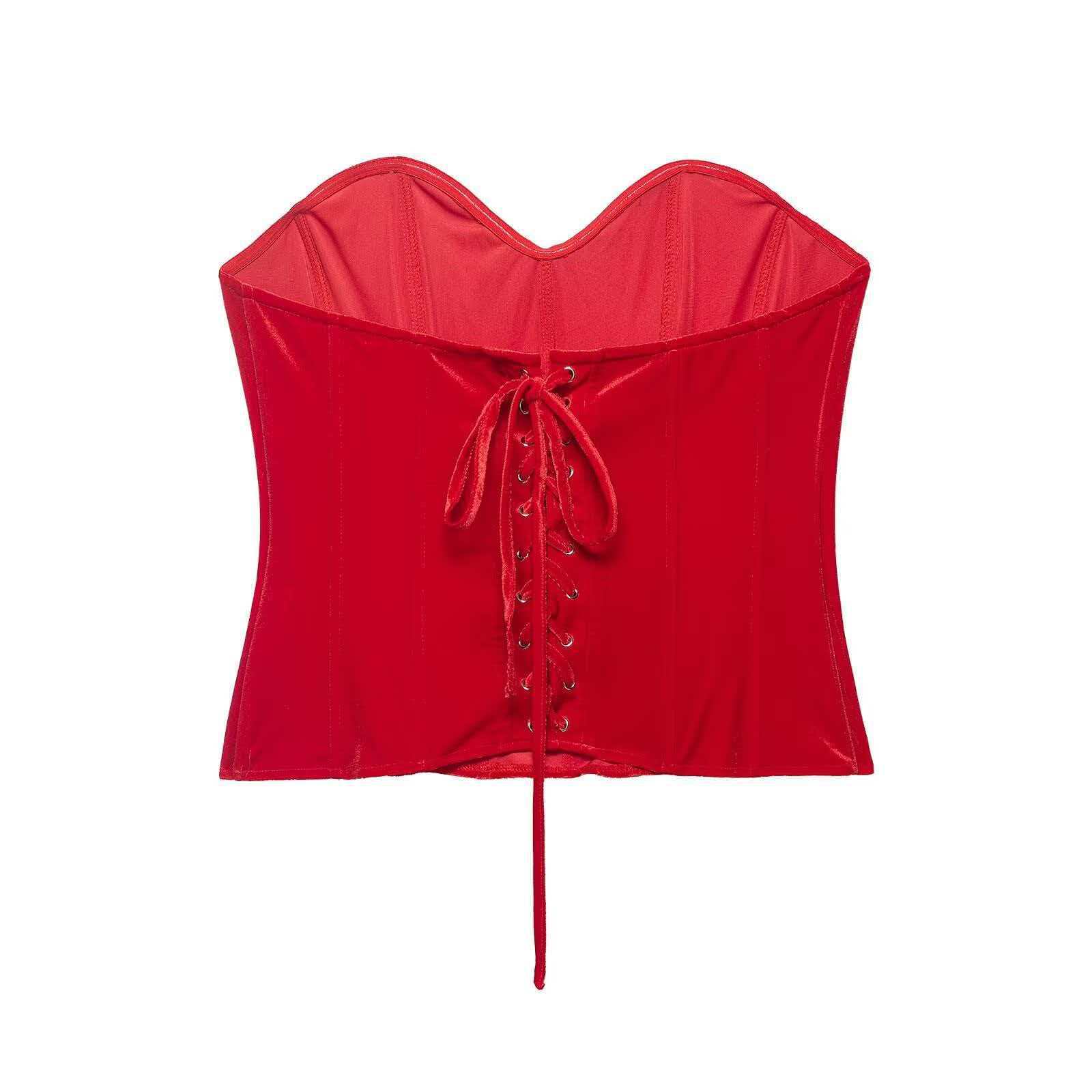 Red Velvet Sweetheart Neck Tube Top and Slit Midi Skirt Set