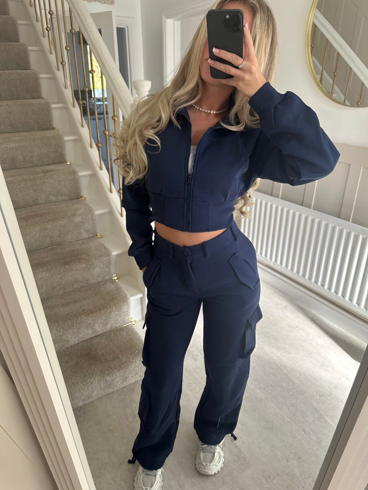 Women's Stand Collar Zip Cardigan & Multi-Pocket Pants Set