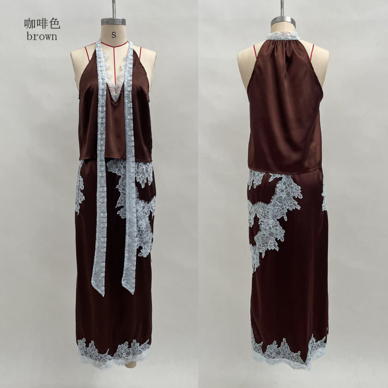 Sleeveless Colorblock Two-Piece Skirt Set Casual Loose Fit