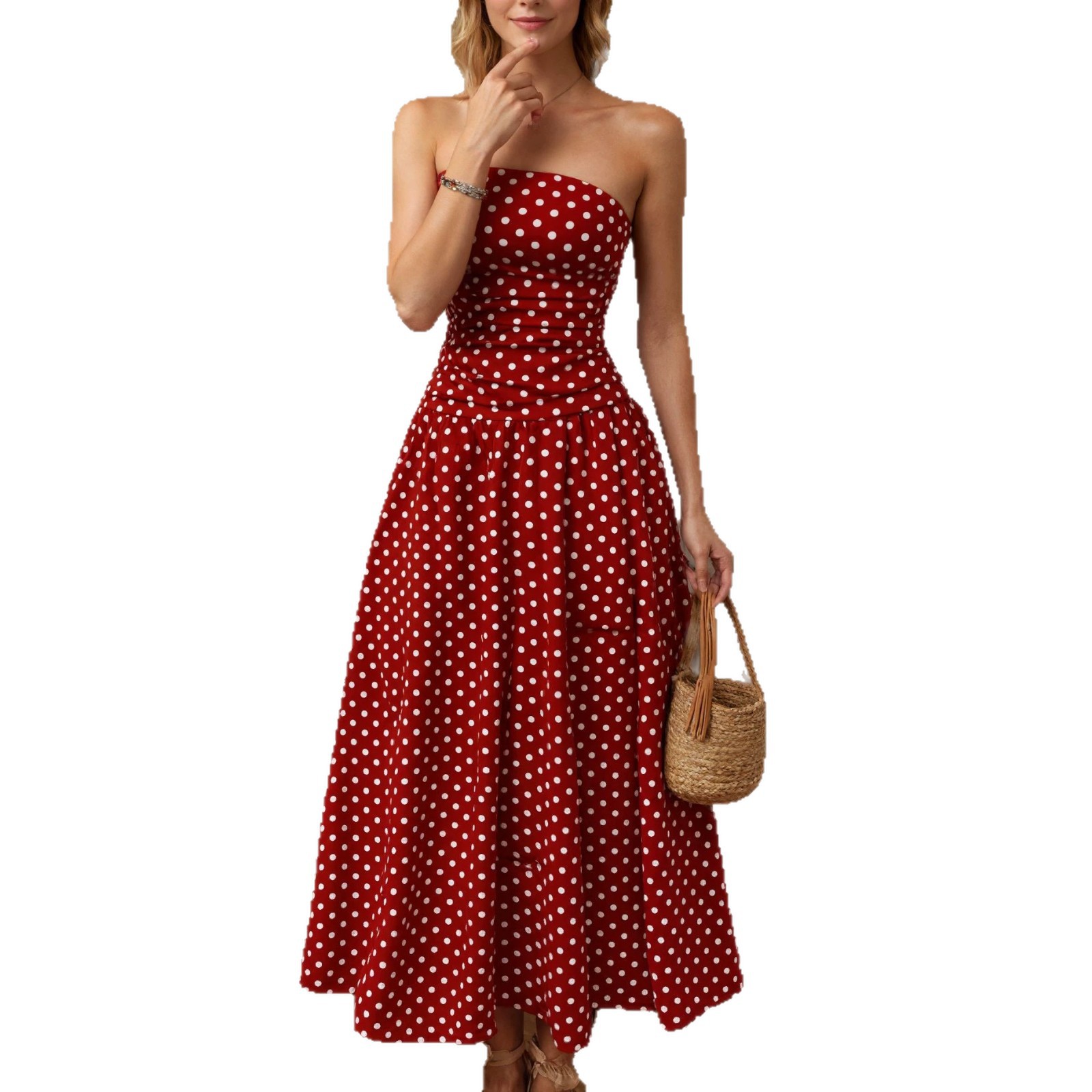 Polka Dot Halter Neck Bodycon A-Line Maxi Dress