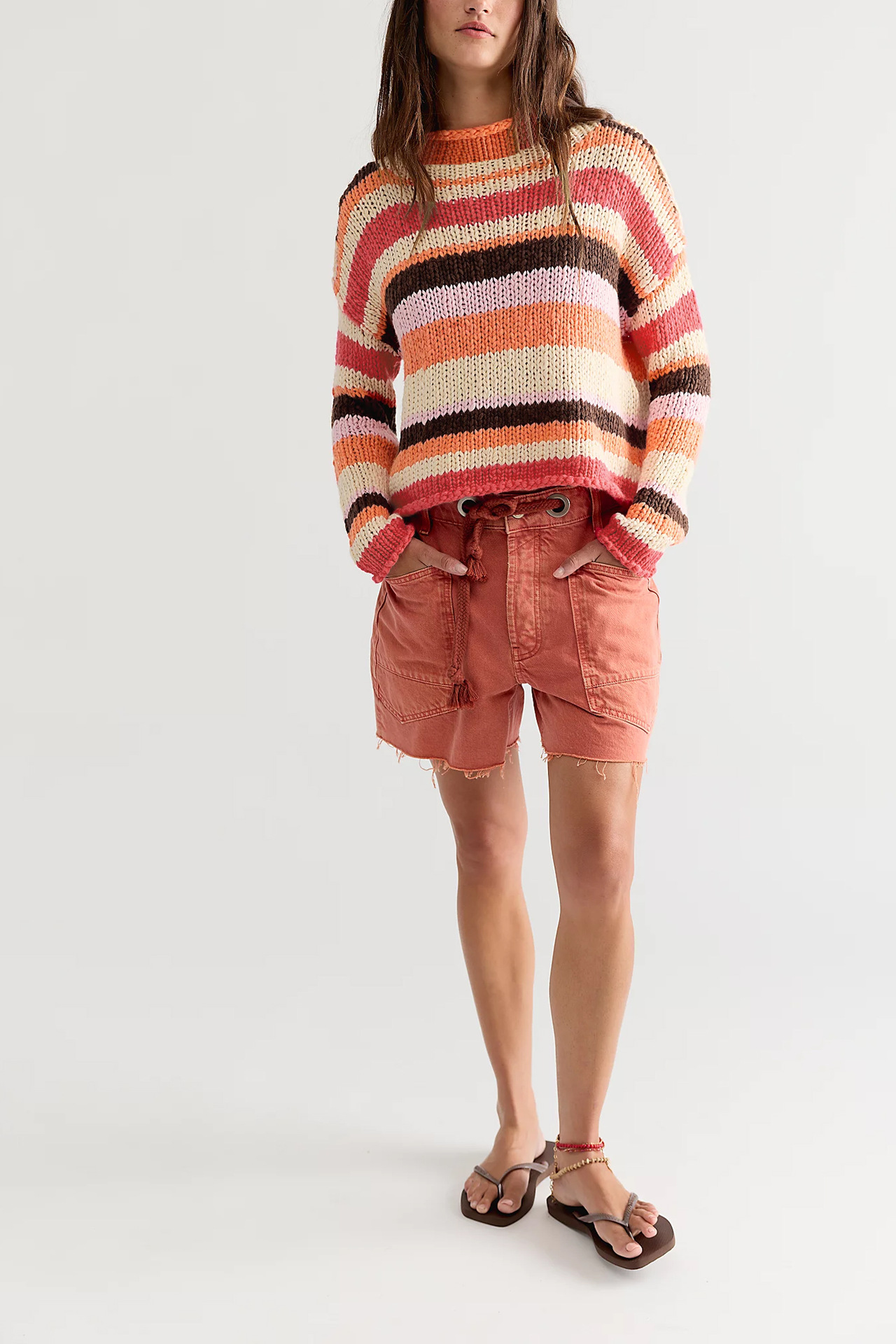 Women's Striped Color-Block Crewneck Knit Sweater