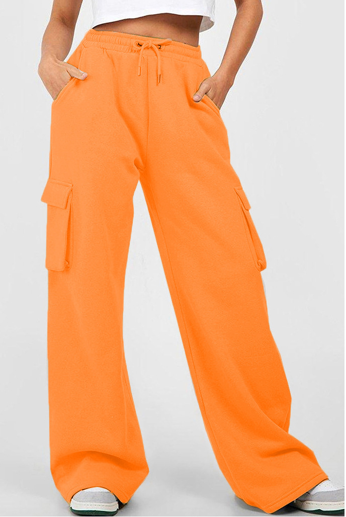 Women's Straight-Leg Loose Casual Pants Polyester Spandex High Waist