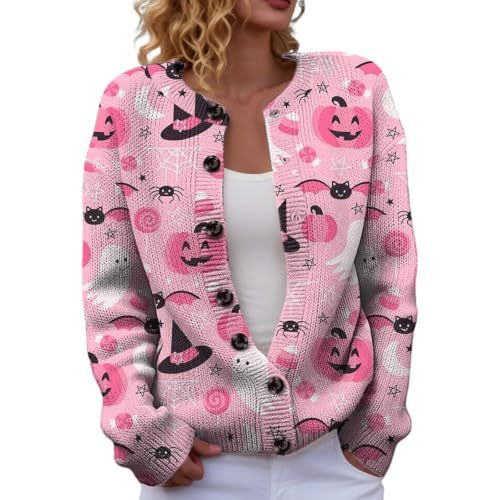 Halloween Pumpkin Castle Print Faux Knit Cardigan for Women