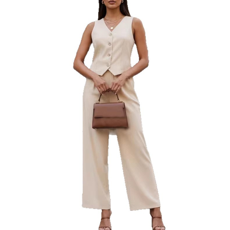 Women's Sleeveless Vest and Pants Two-Piece Set Solid Color Casual