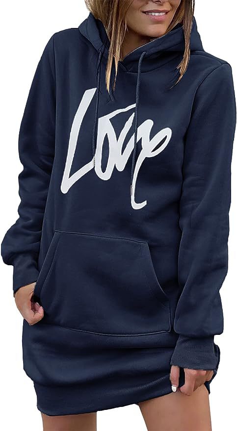 Hooded Midi Sweatshirt Dress with Lace-Up Detail